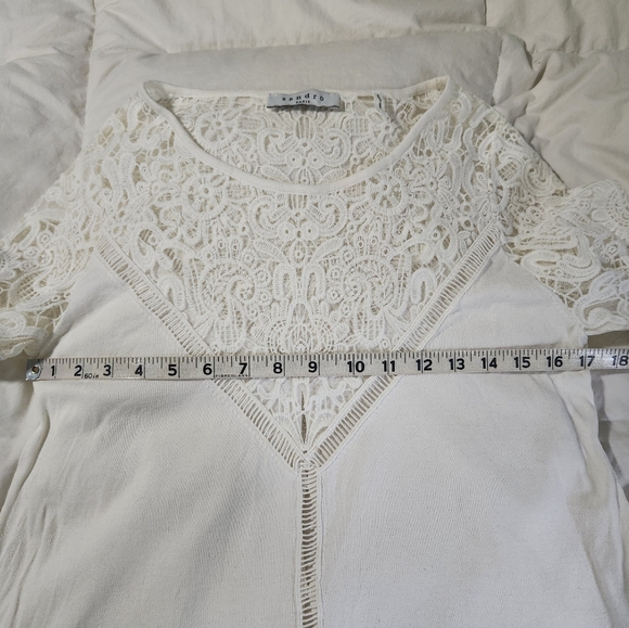 Sandro Paris Women Blouse Cream With Lace Sz Medium - Picture 4 of 7